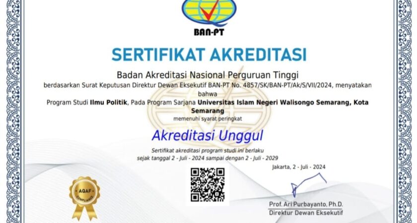 Jurusan Ilmu Politik FISIP UIN Walisongo Raih Akreditasi UNGGUL dari BAN-PT